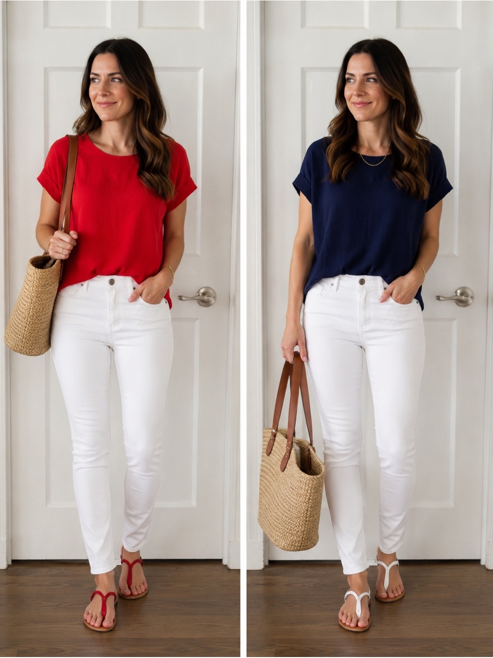 entro. 2 Short Sleeve Scoop Neck Tops. Red and Blue Size Small.